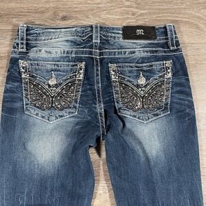 Miss Me Women's Jeans Boot Cut Standard Denim Embroidered Jeweled 28 Blue